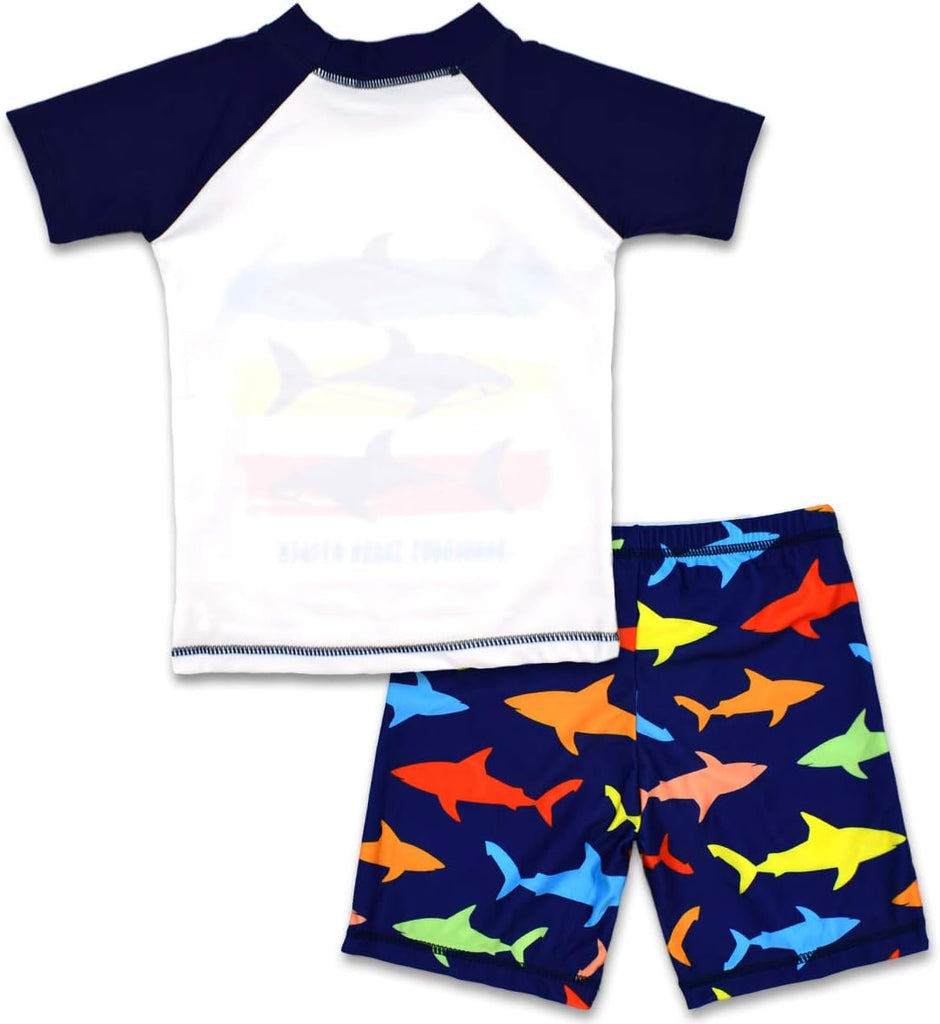 Kids Short Sleeve Sunsuit Swimwear Boys Two Piece Rash-Guard-Sets Dinosaur Pattern