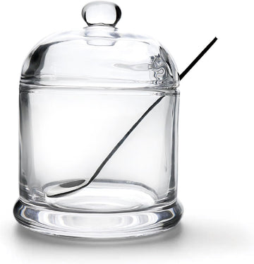 Thick Glass Salt Cellar with Stainless Steel Spoon, Clear Container for Kosher, Sea, Himalayan Salt, Sugar, Pepper