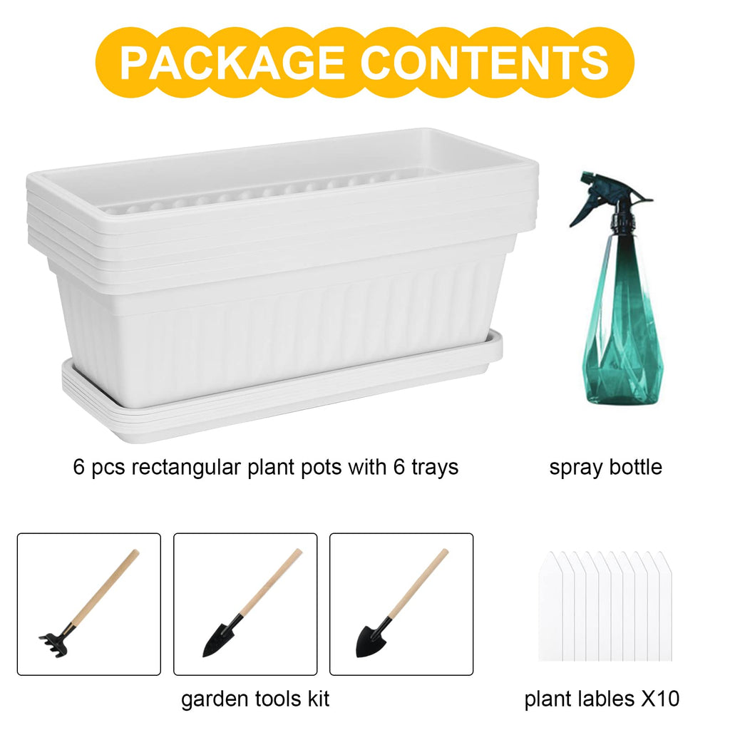 Window Box Planter, 6 Pcs 17" Flower Rectangle Planter Boxes Outdoor, White