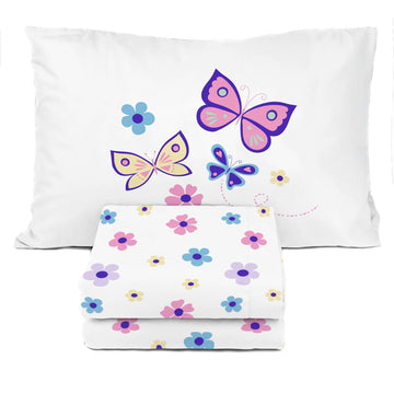 Flutter Toddler Sheet Set - 3 Piece Toddler Bedding Set Includes Pillow Cover - Super Soft Floral Microfiber Sheets