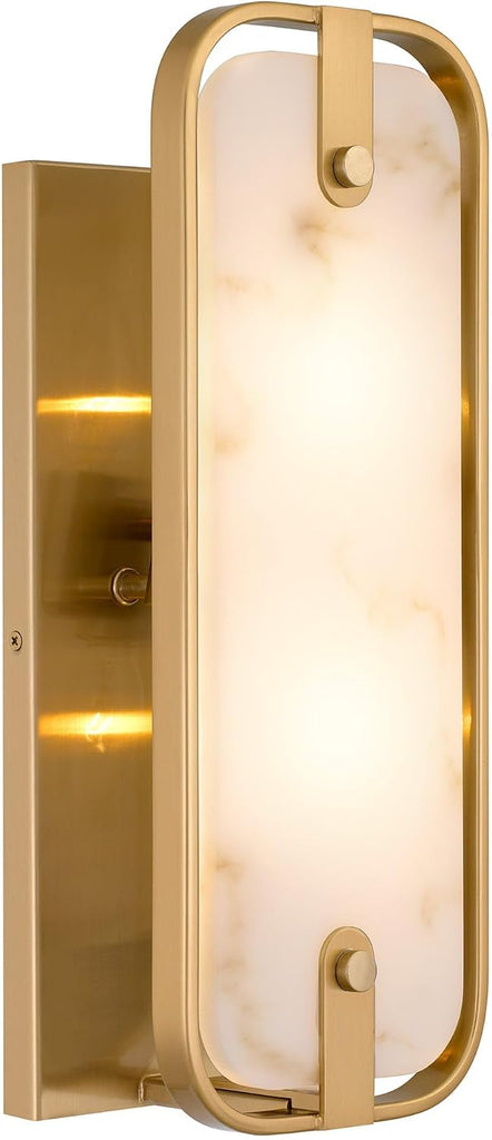 Casia 16" Modern Gold Faux Alabaster Wall Sconce, Gold Wall Light with Honed Resin Shade in Alabaster Finish