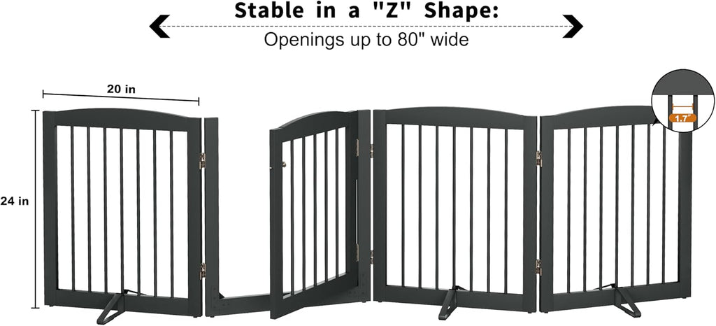 Freestanding Dog Gate with Door, Pet Gate for Stairs, 80 inch Wide Pet Barrier Indoor, Dog Fences Indoor, Support