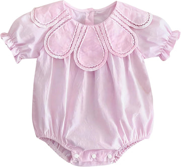 Baby Girl Petal Collar Romper, Cotton Sleeveless Ruffle Bodysuit for Newborn Infant, Vintage Lace Trim One Piece