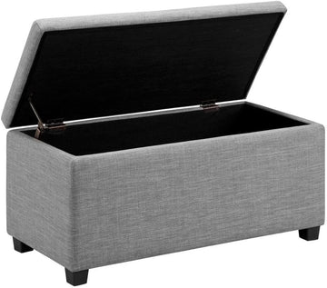 Upholstered Storage Ottoman Bench with Soft Close Lid , Child-Safety Hinge, 35.5"W x 16.5"D x 17"H, Light Gray, No