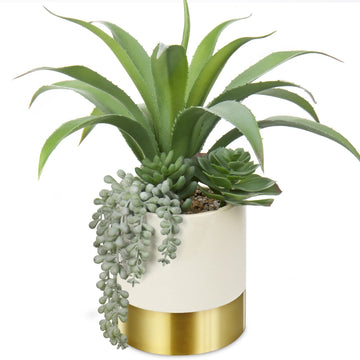 Large Artificial Succulents Plants Faux Succulents 12" Fake Succulent Plants in Gold Ceramic Pot Succulent Plant for