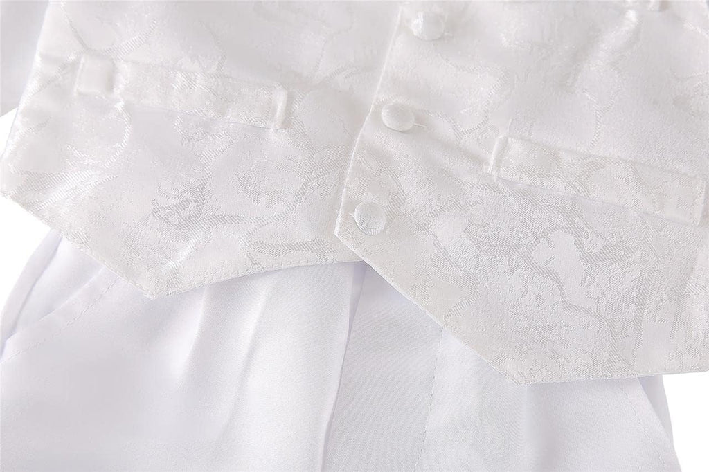 Infant Baby Boy Christening Baptism Outfit White Suit 5 Pieces Clothing Set with Bonnet Hat to