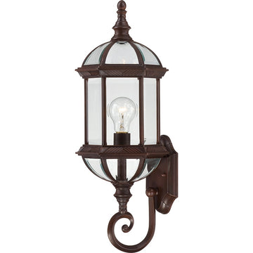 60/4972 Boxwood One Light Mid-Size One LightWall Lantern/Arm Up 100 Watt A19 Max. Clear Beveled Glass Rustic Bronze