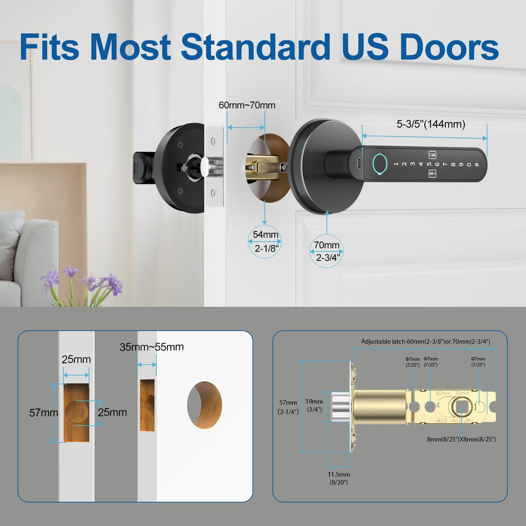 Fingerprint Door Lock, Fingerprint Door Knob with 5 Unlock Options