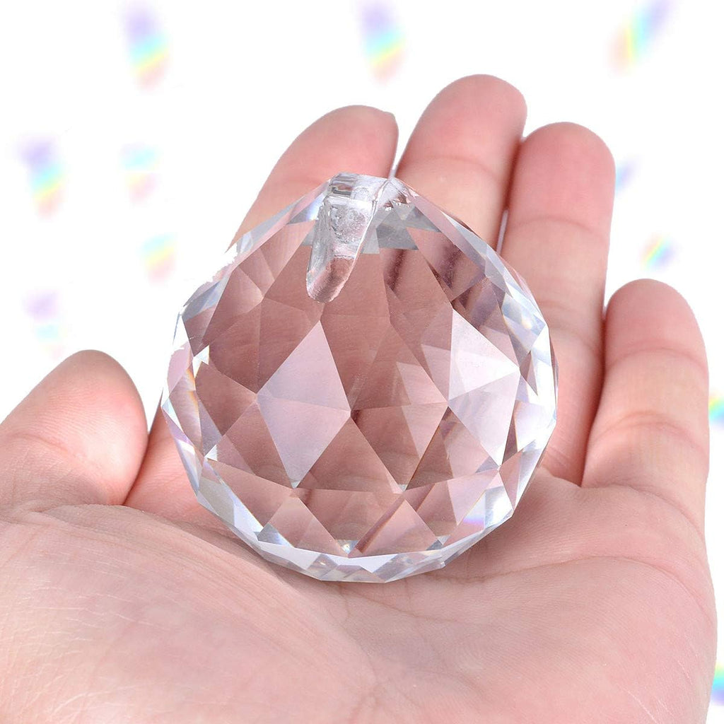 2 Pieces 50mm Clear Cut Crystal Prisms,Hanging Rainbow Pendants Glass Sphere Faceted Gazing Ball for Home Décor with