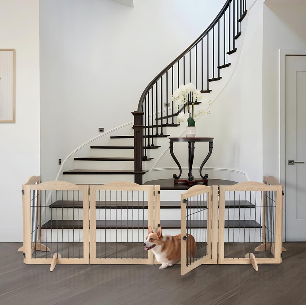 132" Extra Wide Dog Gate and Pet Playpen with Walk Through Door