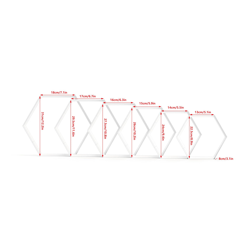 Hexagon Floating Shelves Set of 6, White Metal Wall Mounted Shelves