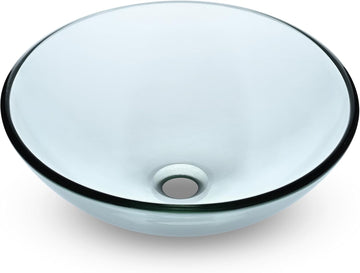 Tempered Glass Bathroom Vessel Sink 16" Round Countertop Vanity Basin Bowl Transparent Minimalist Modern