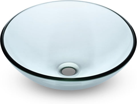 Aquaterior Tempered Glass Bathroom Vessel Sink 16" Round Countertop Vanity Basin Bowl Transparent Minimalist Modern