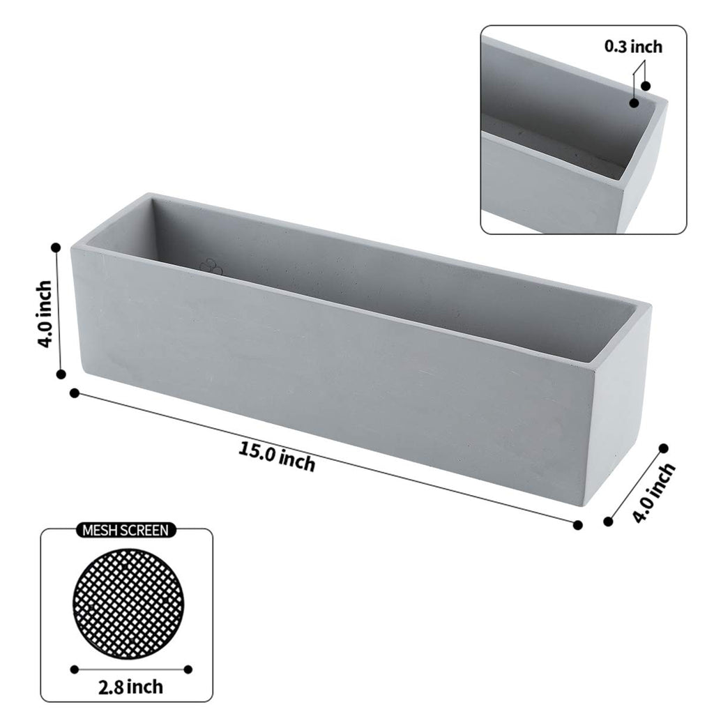 15 Inch Grey Rectangular Cement Planter Concrete Succulent Planter Windowsill Box