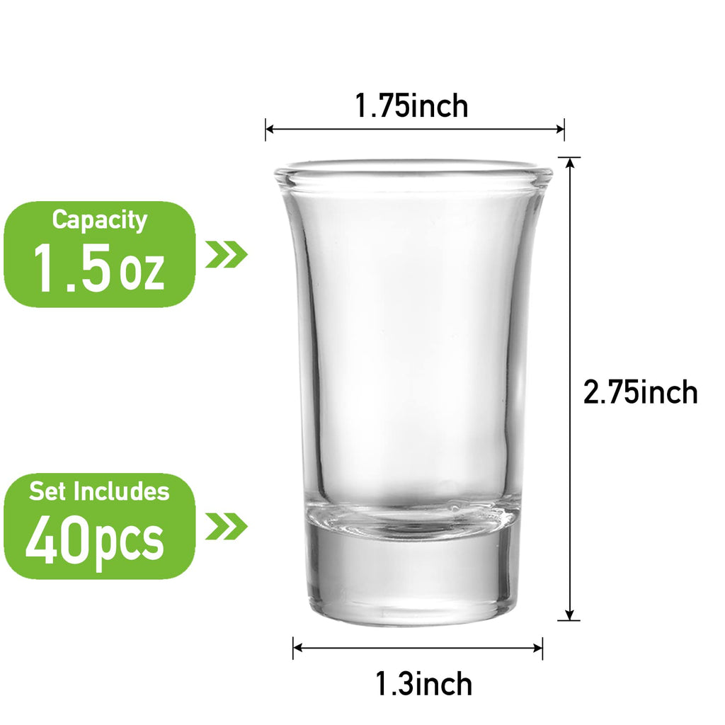40 Pack Shot Glass Bulk Set with Heavy Base, 1.5 Ounce Whiskey Shot Glasses, Clear Shot Glasses Set, Round Shot Glass