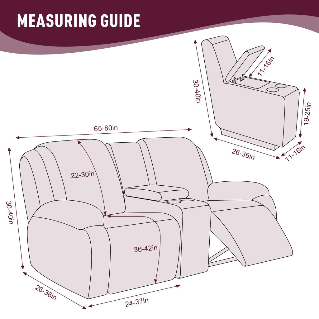 Loveseat Recliner Covers with Middle Console Slipcover, Burgundy