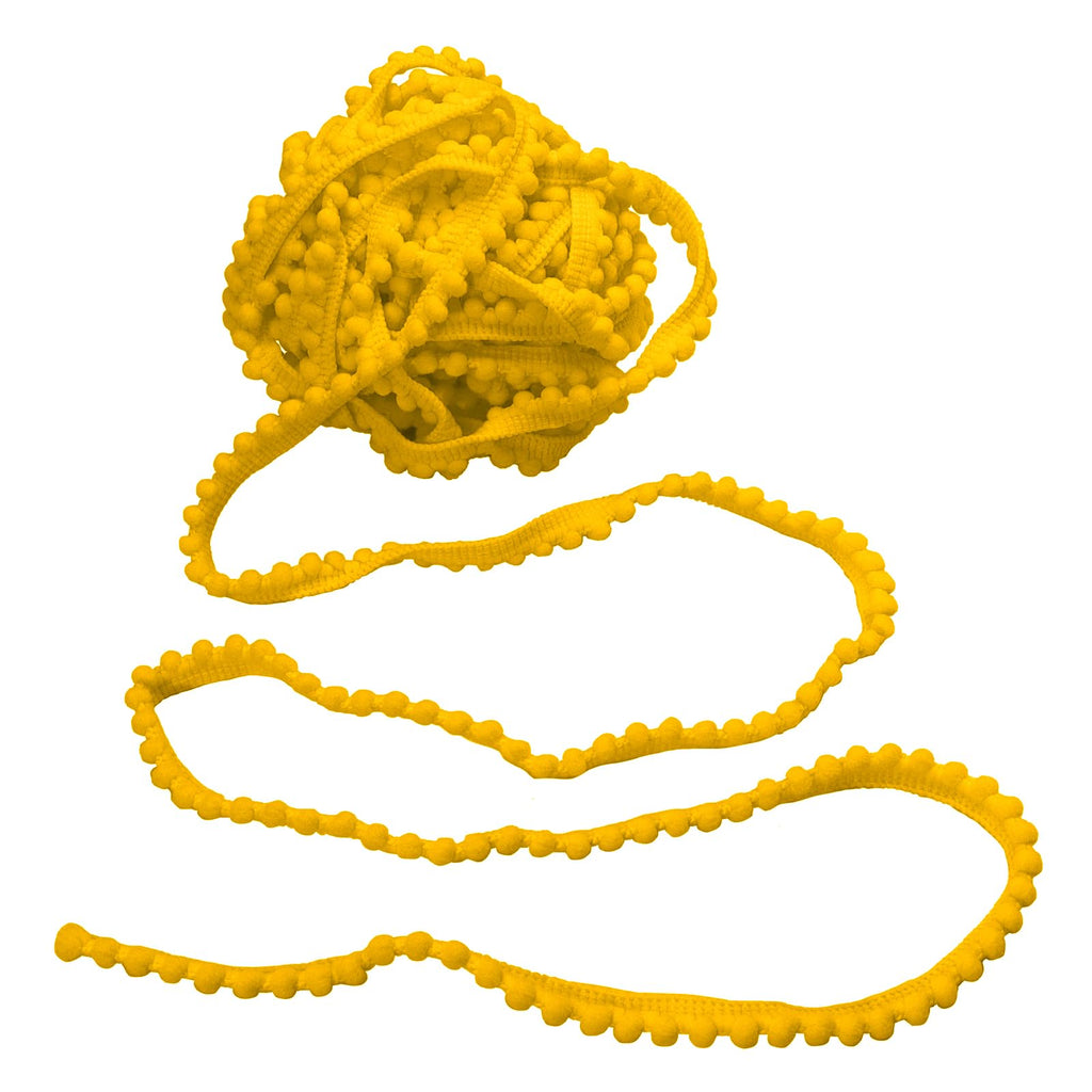 Pom Pom Trim, 1/2" Wide Gold Ribbon, 6mm Balls - 10 Yards
