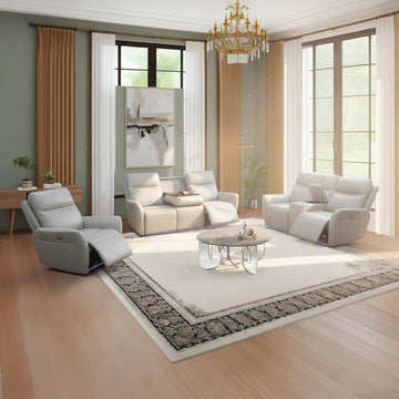 Leather Power Reclining Sectional Sofa with LED Lighting, Cup Holders and Storage, Light Grey