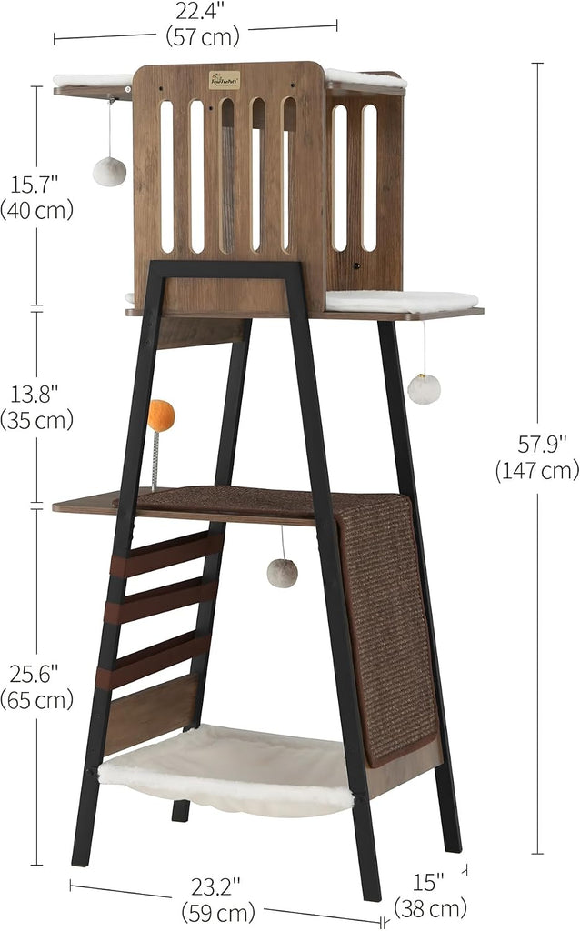 Modern Cat Tree, 58-Inch Cat Tower for Large Cats, Big Hammock
