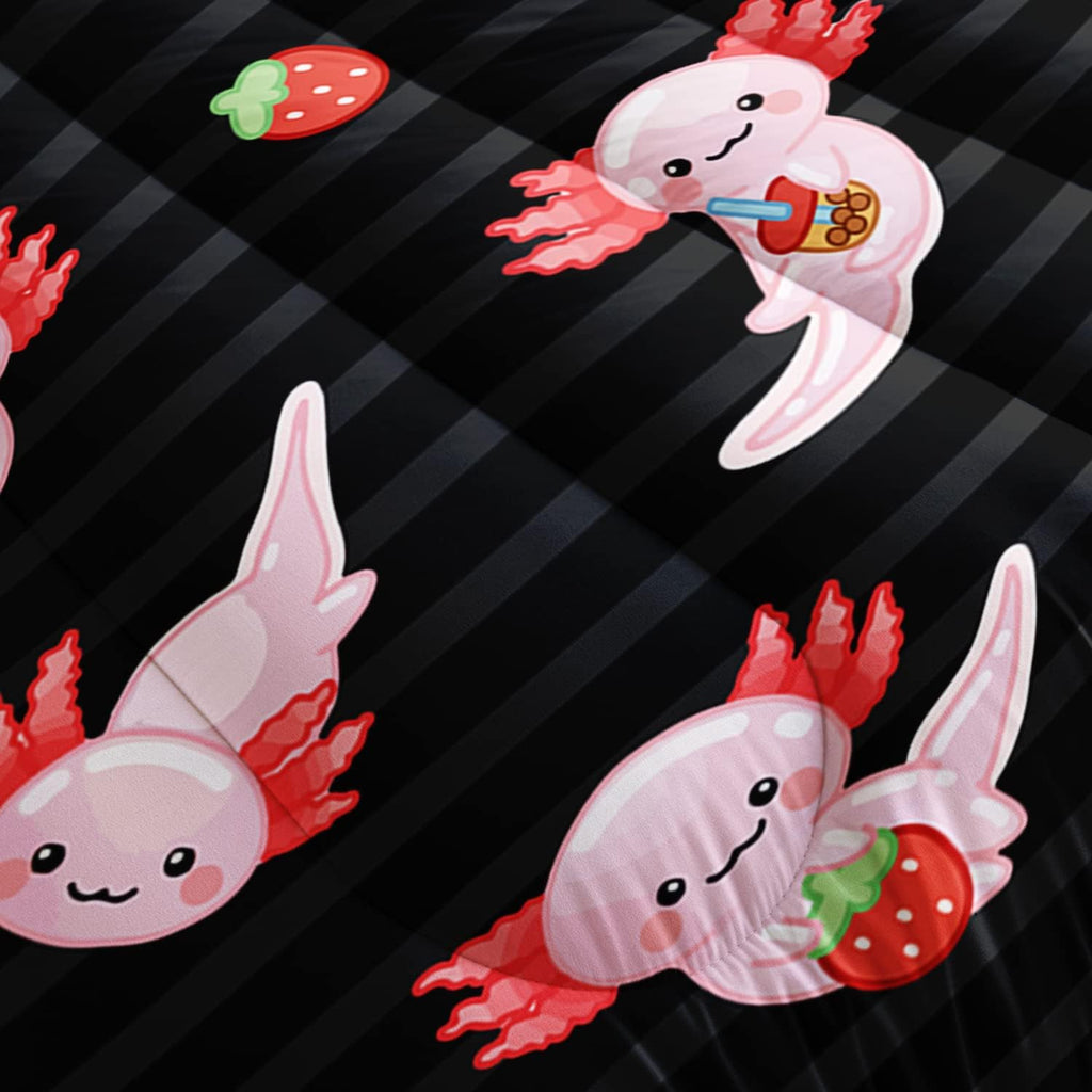 Kids Black Full Comforter Sets 3 Pieces,Cartoon Bedding Sea Wildlife Cute Animals Theme Room Decor,Kawaii Bedding Set