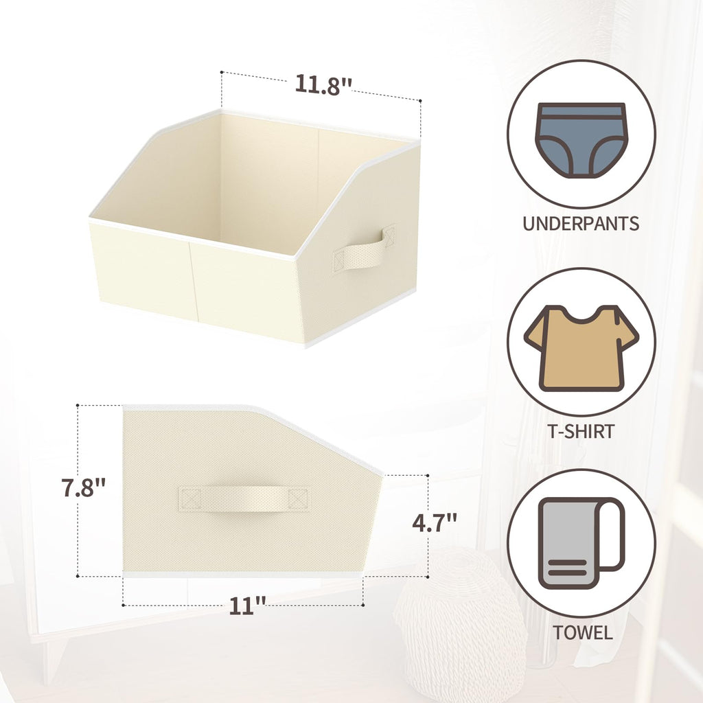 Storage Bins for Shelves - Small Trapezoid Closet Shelf Organizer, Fabric Organization Bins with Handles, Storage