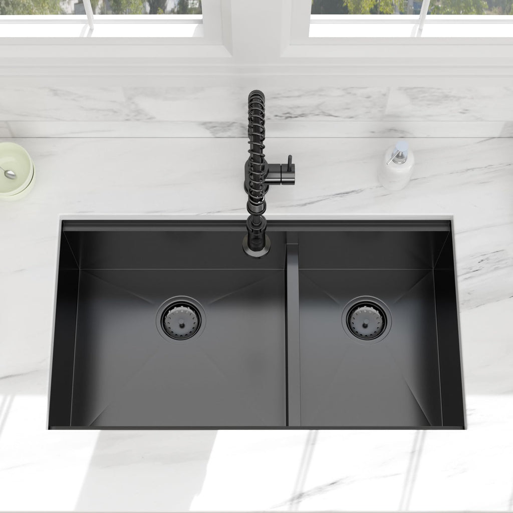 30 Gunmetal Black Undermount Kitchen Sink Double Bowl