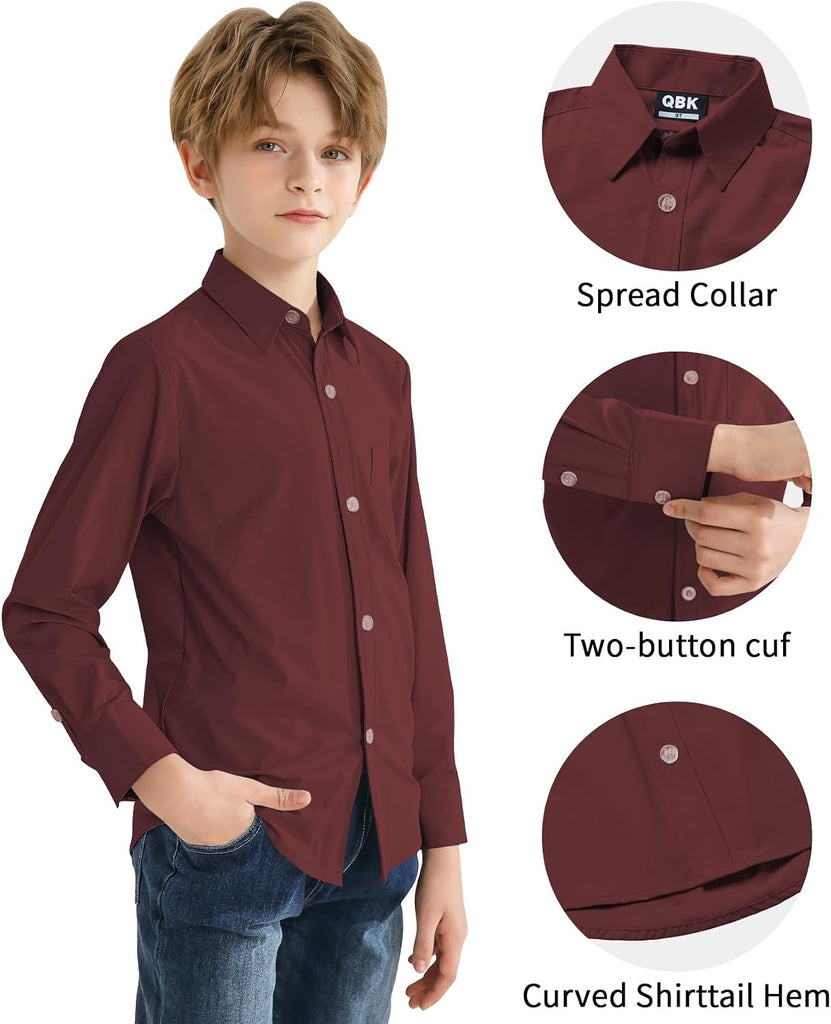 Boys Stretch Long Sleeve Button Down Shirt Wrinkle Free Toddler Dress Shirt