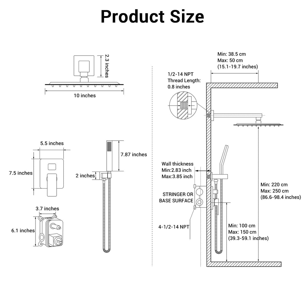 Shower Faucet Set 10'' Shower Head,Brush Nickel Shower System