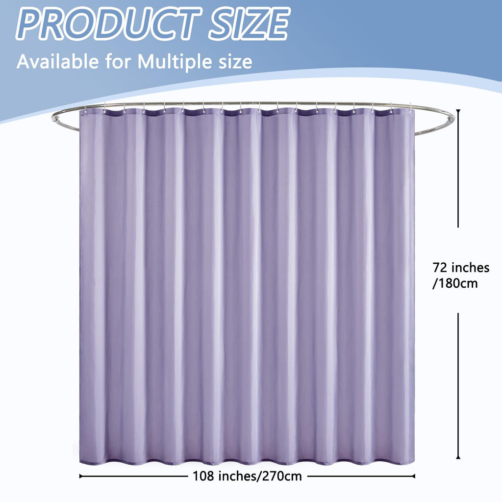 Extra Wide 108x72 Shower Curtain Liner Purple Fabric, Commercial Polyester Liner, Triple Waterproof Coating, Industrial
