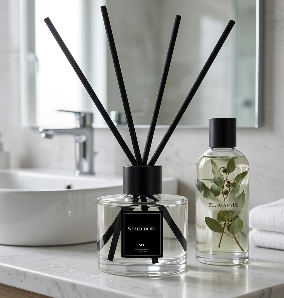 Reed Diffuser Set of 3 Shelf Decor, Sticks Diffuser with Essential Oils Included | Eucalyptus & Lavender, Jasmine