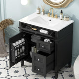 24-Inch Bathroom Vanity with Sink, Modern Single Sink Storage Cabinet with 2 Doors and Tip-Out Drawer, Solid Wood Frame