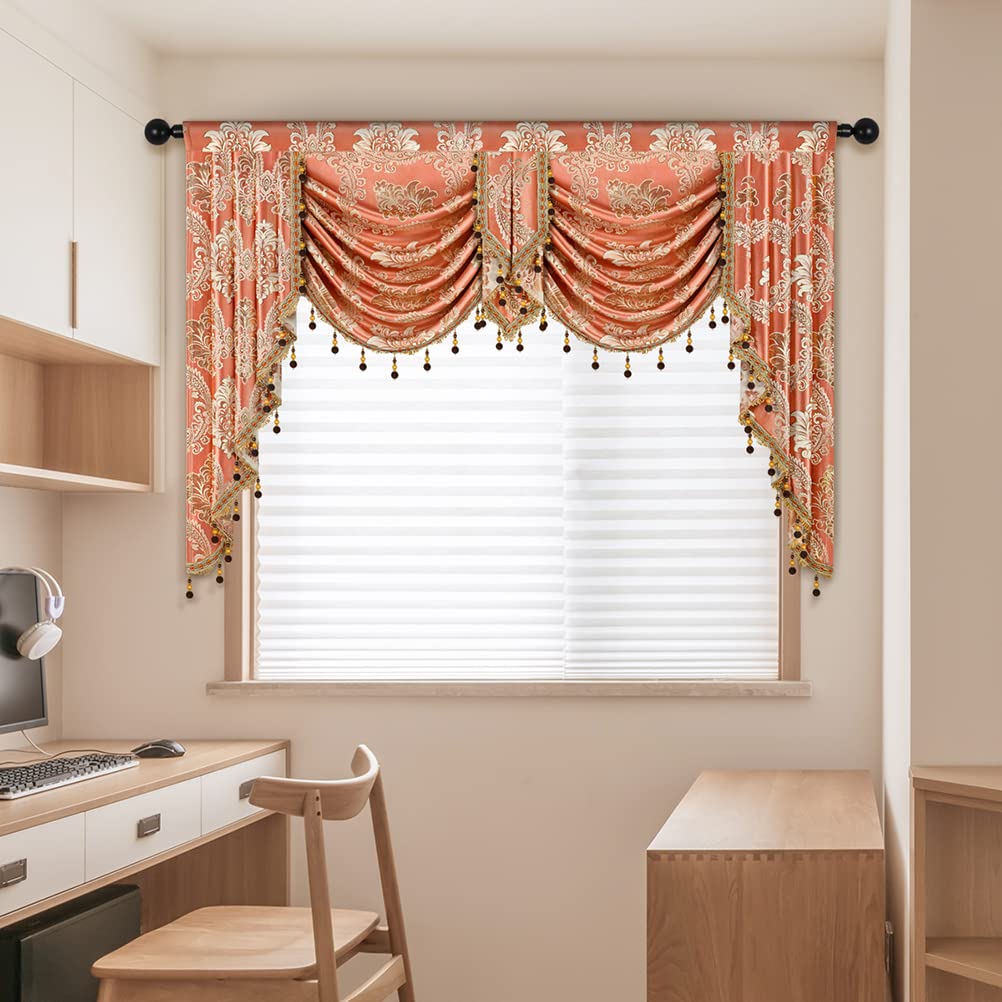 Golden Damask Jacquard Swag Waterfall Valance Luxury Curtain Valance Rod Pocket Valance (Damask-Coffee, W49 Inch, 1