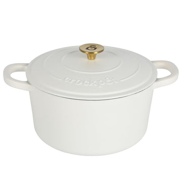 Artisan 7-Quart Round Dutch Oven - Matte Linen White with Gold Knob, Enameled Cast Iron Cookware