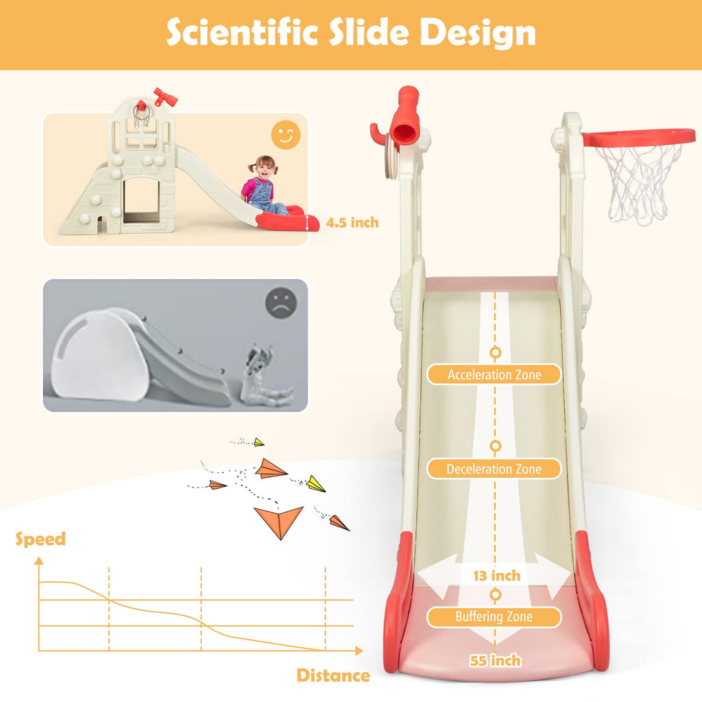 Toddler Large Slide, 6 in 1 Kids Slide Climber Set (Pink)