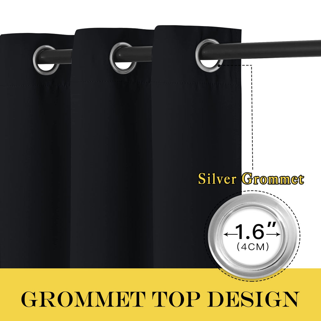 Black Blackout Curtain 108 inches Long - Grommet Chic Thermal Insulated Solid Blackout Curtain Drape /Bedroom, W52 x