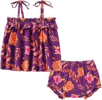 Baby Girls Clothing Set Ruffle Top and Bloomer Shorts Toddler Girl Bamboo Viscose Summer Playwear