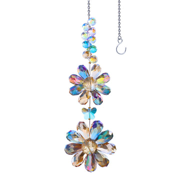Crystal Flower Suncatcher Hanging Ornament, Window Indoor Outdoor Patio Garden Decor (Deep Multicolor)