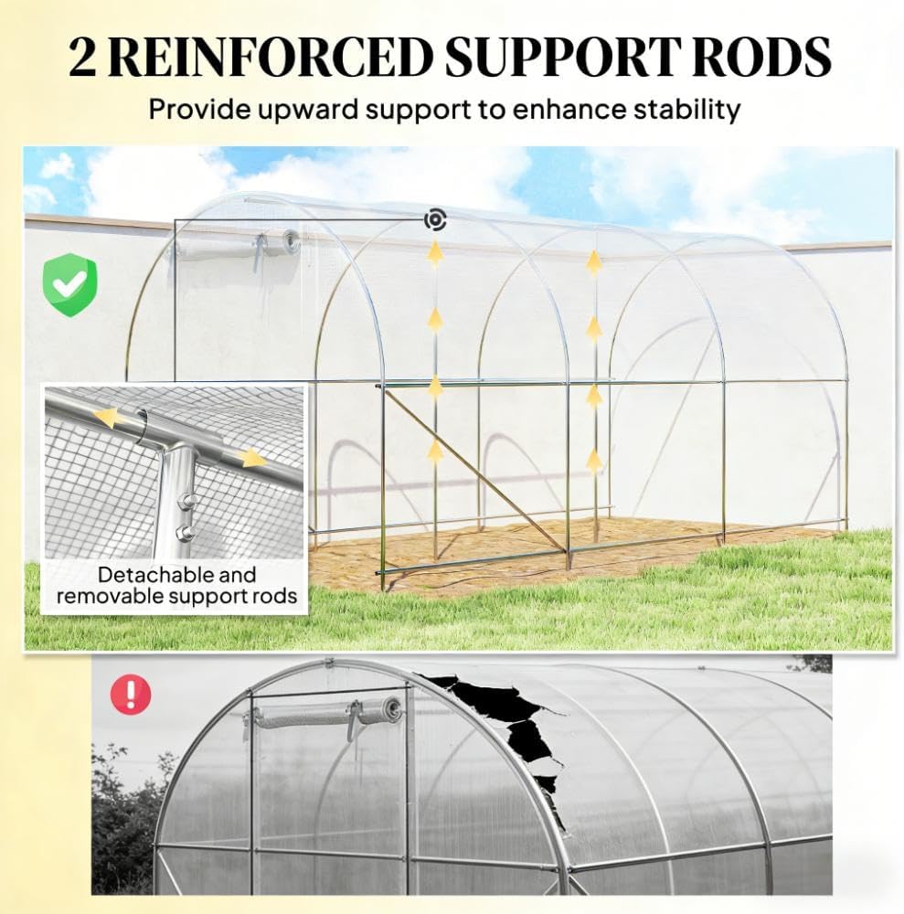 Portable Greenhouses for Outdoors, Walk-in Tunnel Hoop House Grow Tent | Sturdy galvanized steel frame with