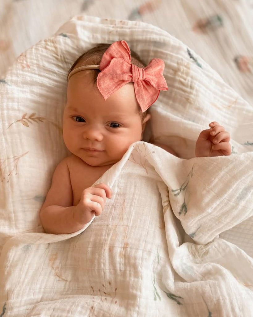 Baby Girl Muslin Headbands, 6pcs Cotton Baby Bows for Newborns