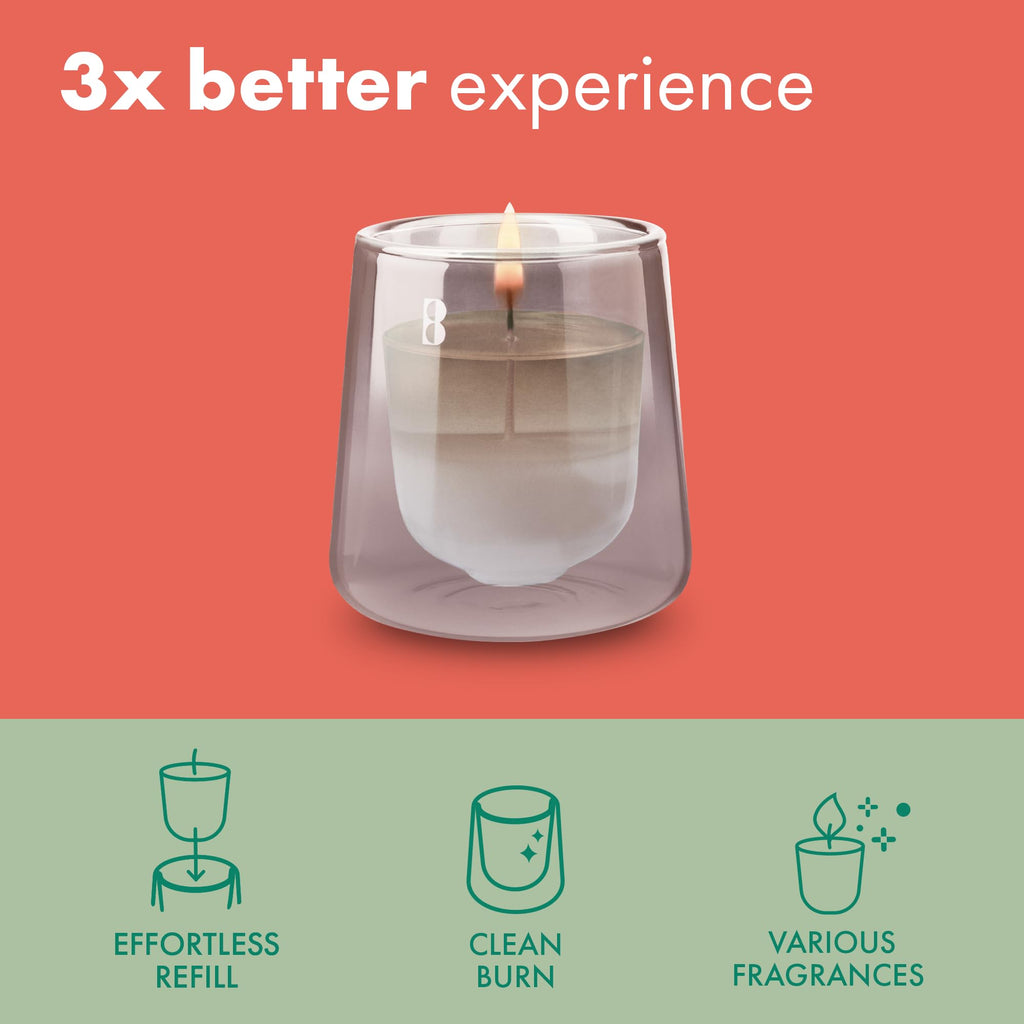 CleanLight Starter Set - Refillable Scented Candle - Glass Holder & Refill - Gardenia & Fig - Green - Long Burning
