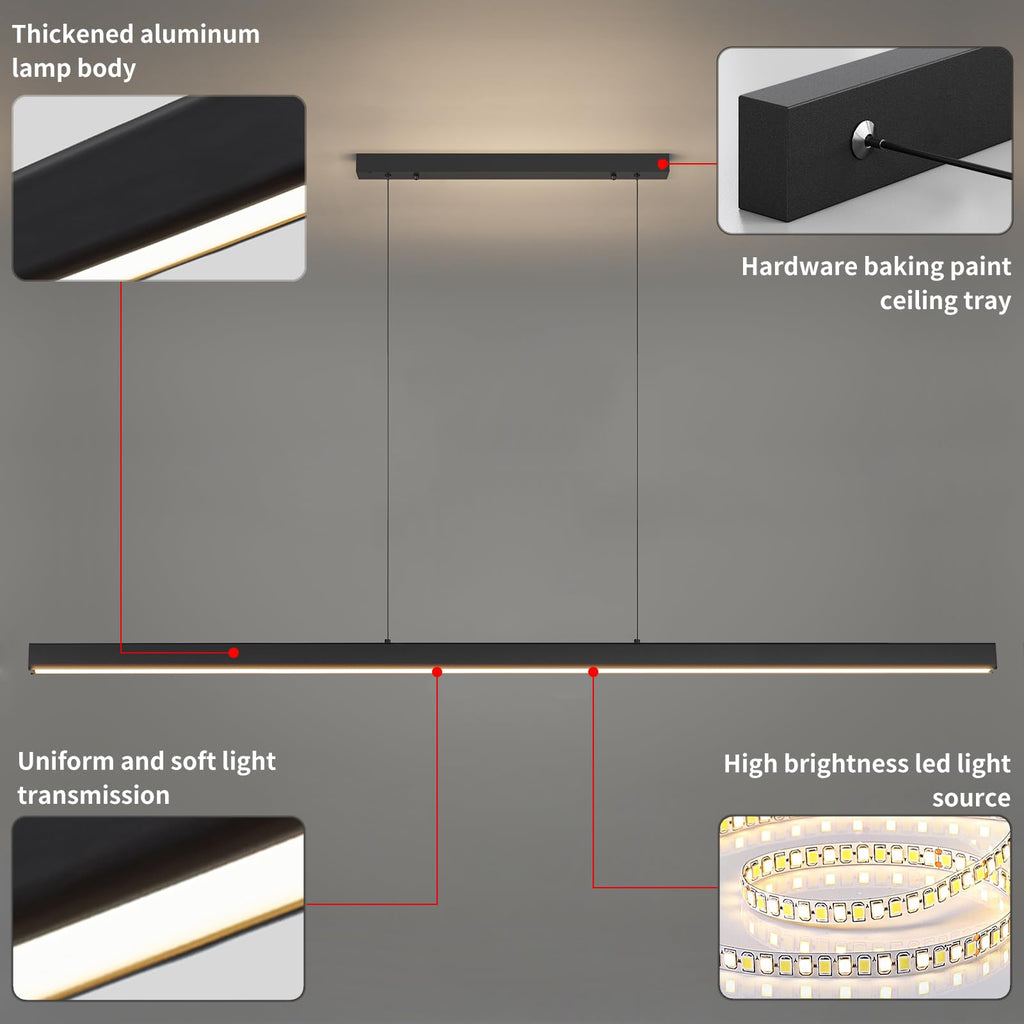 70" LED Linear Pendant Light Fixtures, 25W Dimmable Pool Table Light with Remote, Modern Island Lights Dining Room