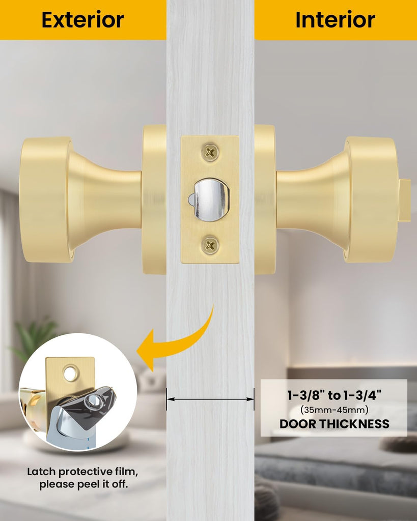 Gold Keyed Entry Door Knobs Exterior Zinc Alloy (6 Pack)