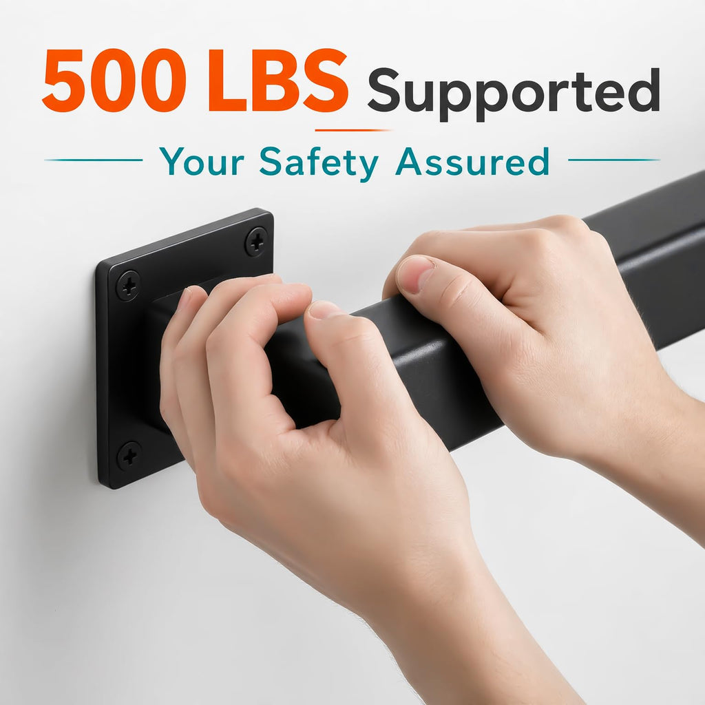 10FT Stair Railing Indoor Wall Mount, 500lb Black Handrail