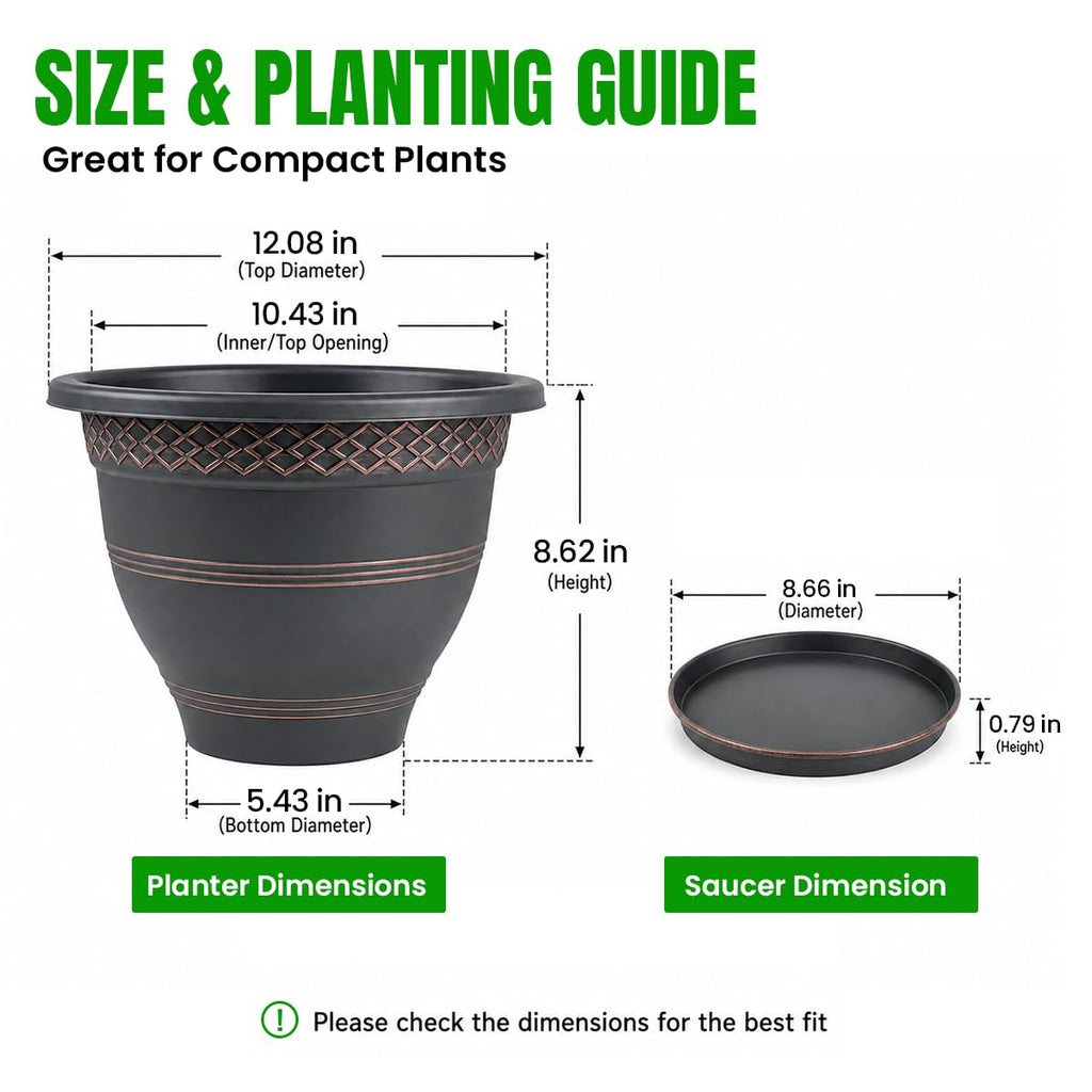 12 Inch Pots for Plants, 4 Pack, Copper Plaid