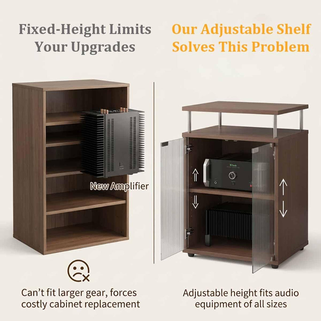 Black Stereo Cabinet, Audio Rack with Adjustable Shelves