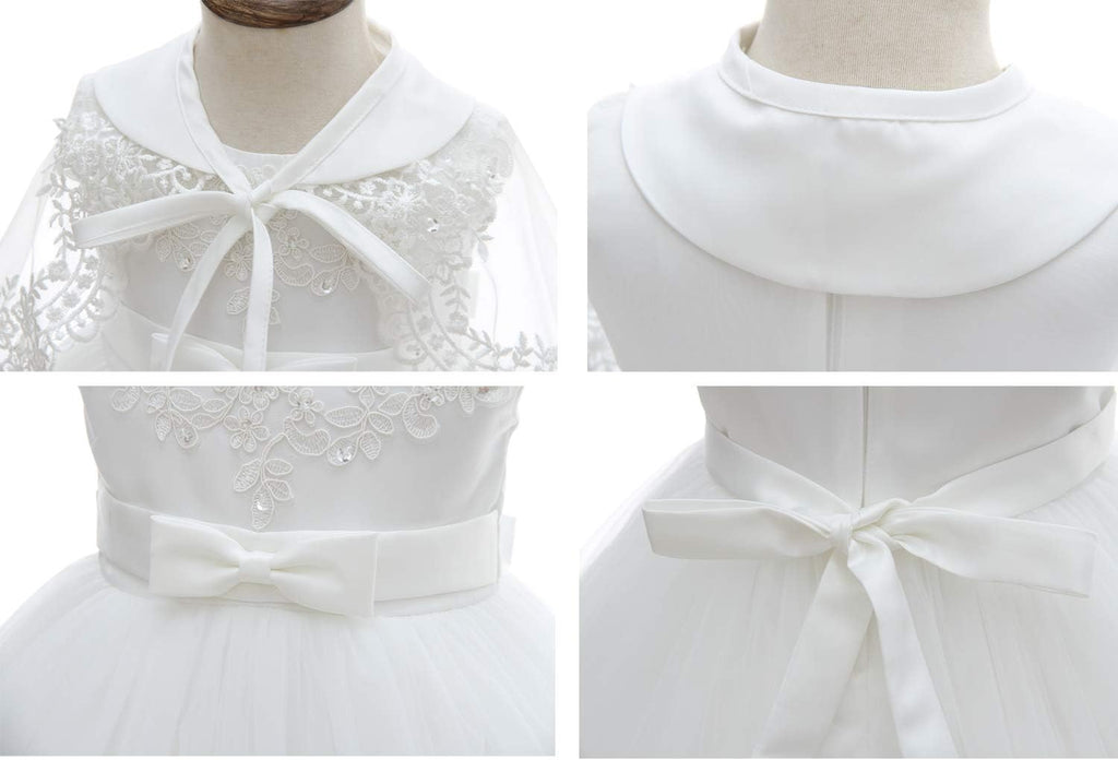 Baby Girls Christening Baptism Dress Satin Tulle Gown with Lace Cape for Flower Girl and Birthday
