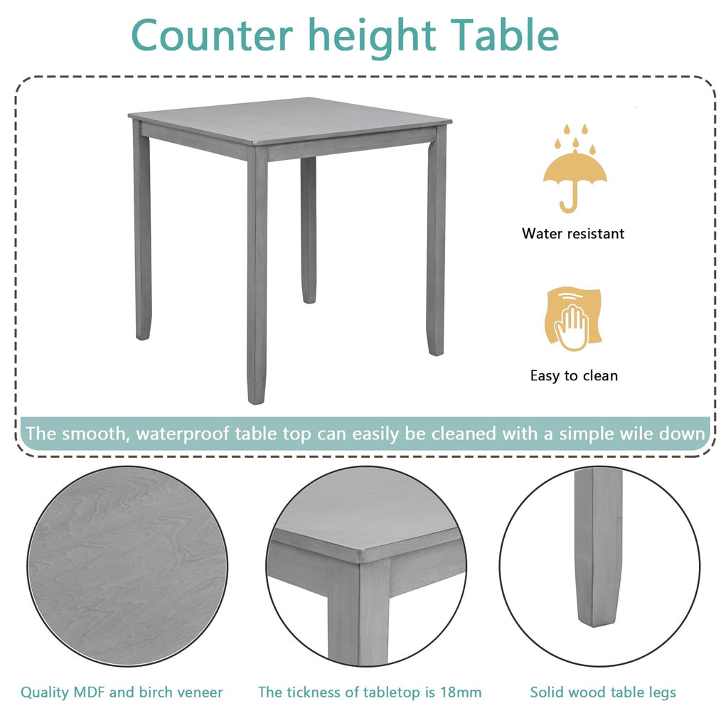 5-Piece Solid Wood Table Set for 4, Farmhouse Counter Height Kitchen Dining Table Set with 4 Upholstered Chairs Bar