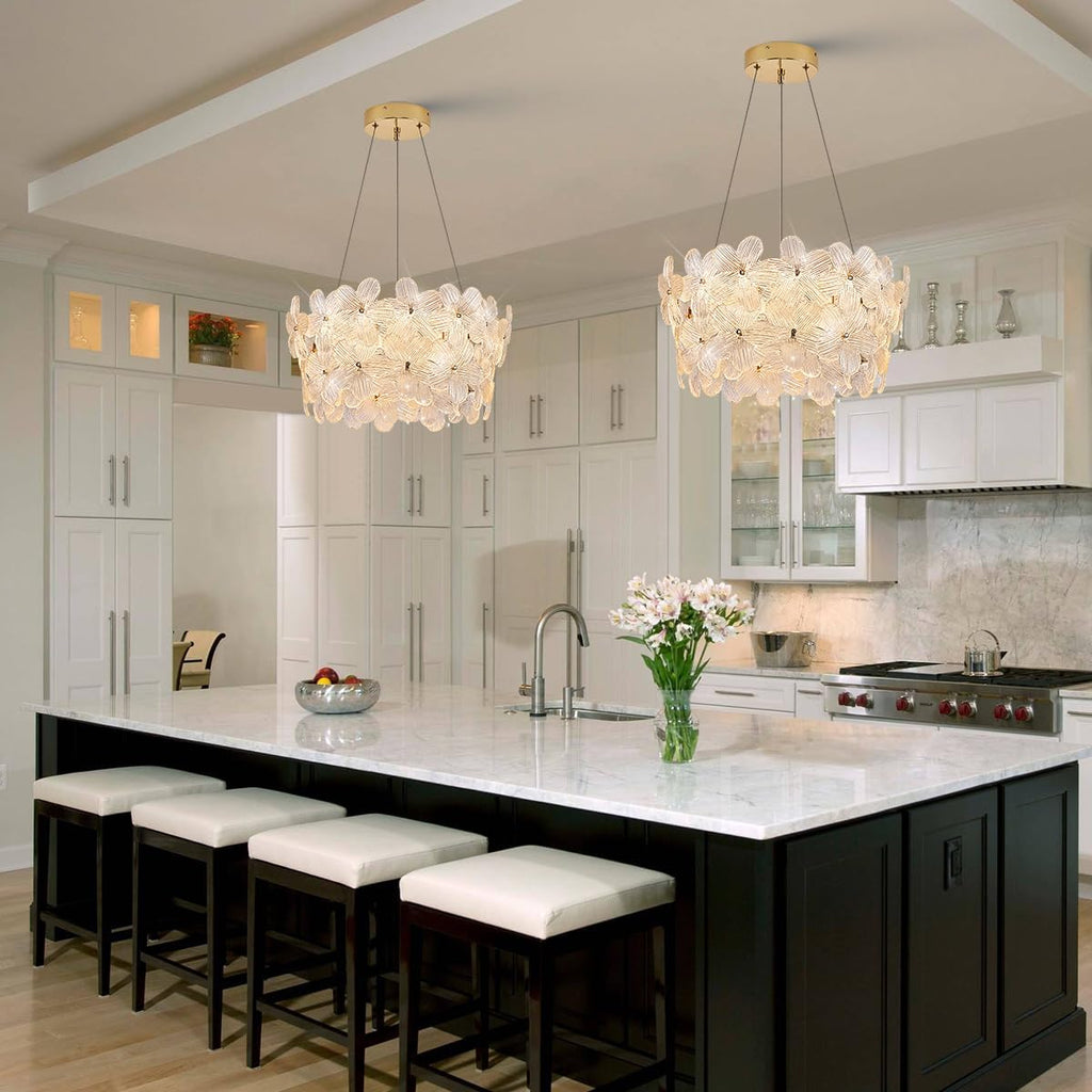 Flower Elegant Crystal LED Chandelier D20'' Brushed Gold Contemporary for Dining Room Dimmable Flush Mount High