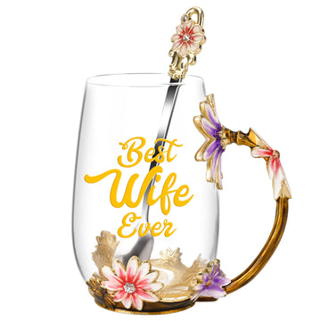 Gifts for Wife from Husband Romantic Tea Cup Gifts for Her Birthday Flower Glass Mugs Wedding Mothers Day Christmas