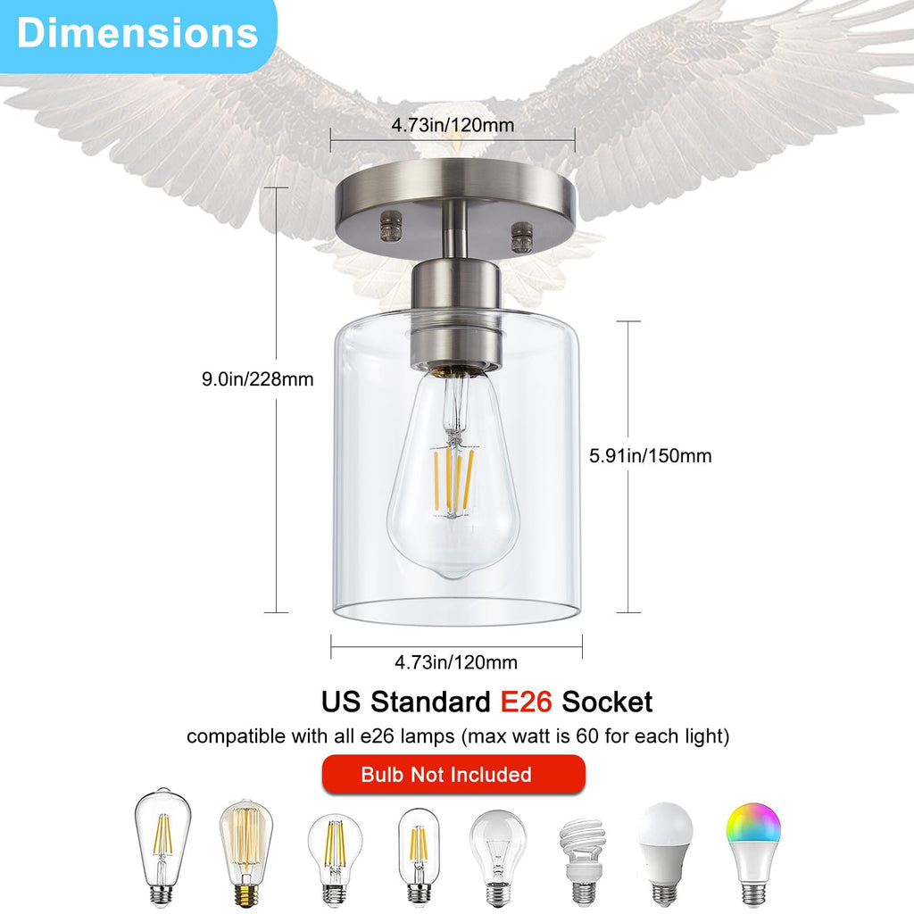 1-Light Flush Mount Ceiling Light, Brushed Nickel Hallway Light Fixtures, Small Kitchen Lighting Fixtures Ceiling